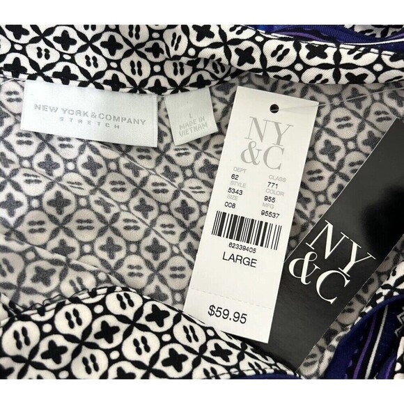 New York & Company Purple Geo Print Knee Length Dress Size Large (12/14) - Picture 3 of 12